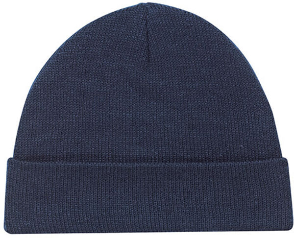 Am image of a Custom Acrylic Cuff Toque Jersey Knit in Navy!