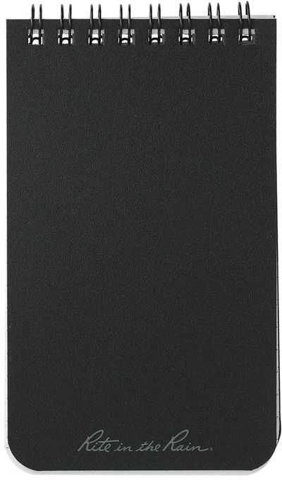 Am image of a Custom 3” x 5” Rite in the Rain Top Spiral Notebook in Black!
