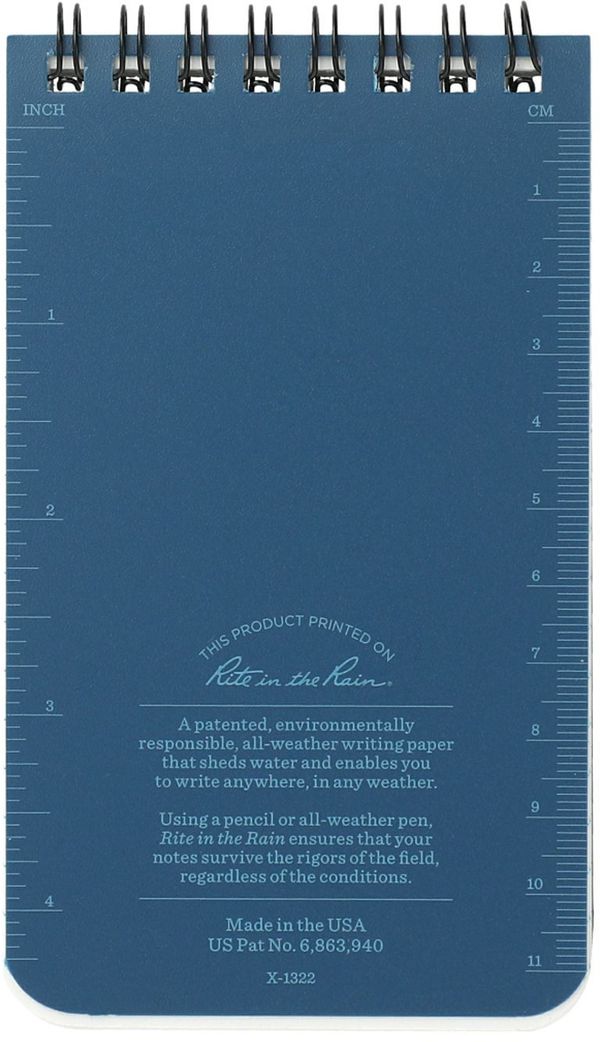 Am image of a Custom 3” x 5” Rite in the Rain Top Spiral Notebook in Blue!