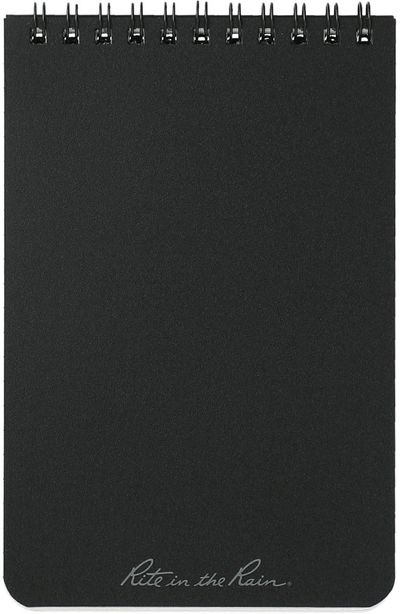 Am image of a Custom 4” x 6” Rite in the Rain Top Spiral Notebook in Black!