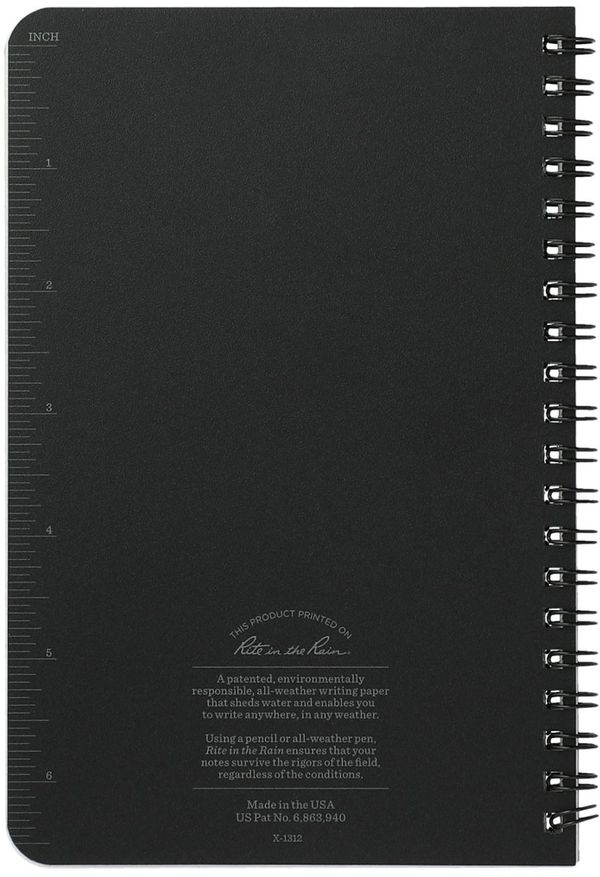 Am image of a Custom 4.6in x 7in Rite in the Rain Side Spiral Notebook in Black!
