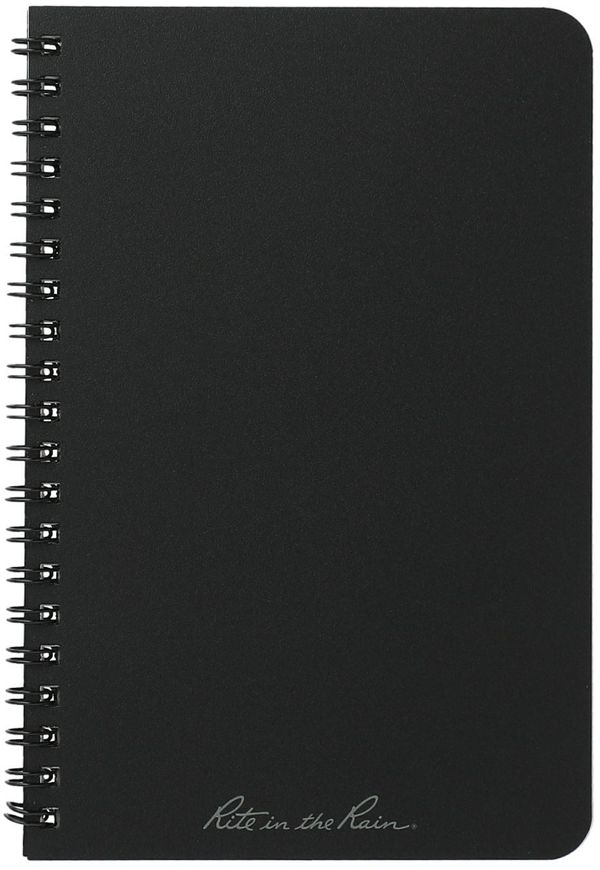 Am image of a Custom 4.6in x 7in Rite in the Rain Side Spiral Notebook in Black!