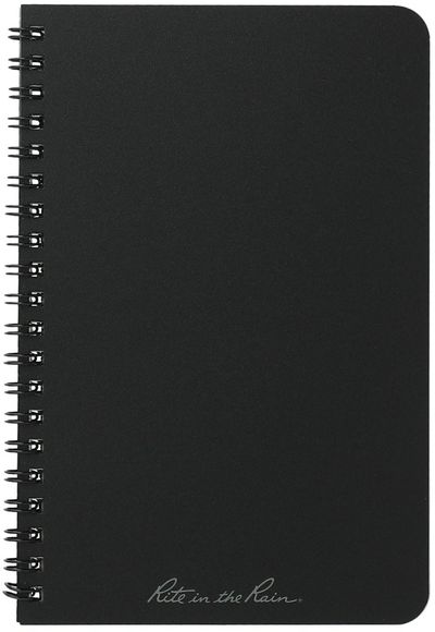 Am image of a Custom 4.6in x 7in Rite in the Rain Side Spiral Notebook in Black!