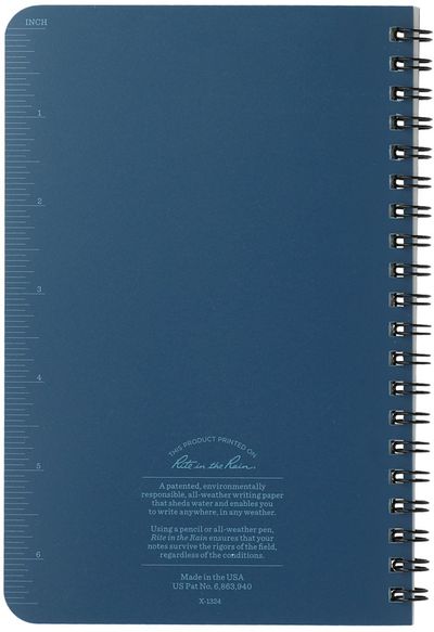 Am image of a Custom 4.6in x 7in Rite in the Rain Side Spiral Notebook in Blue!