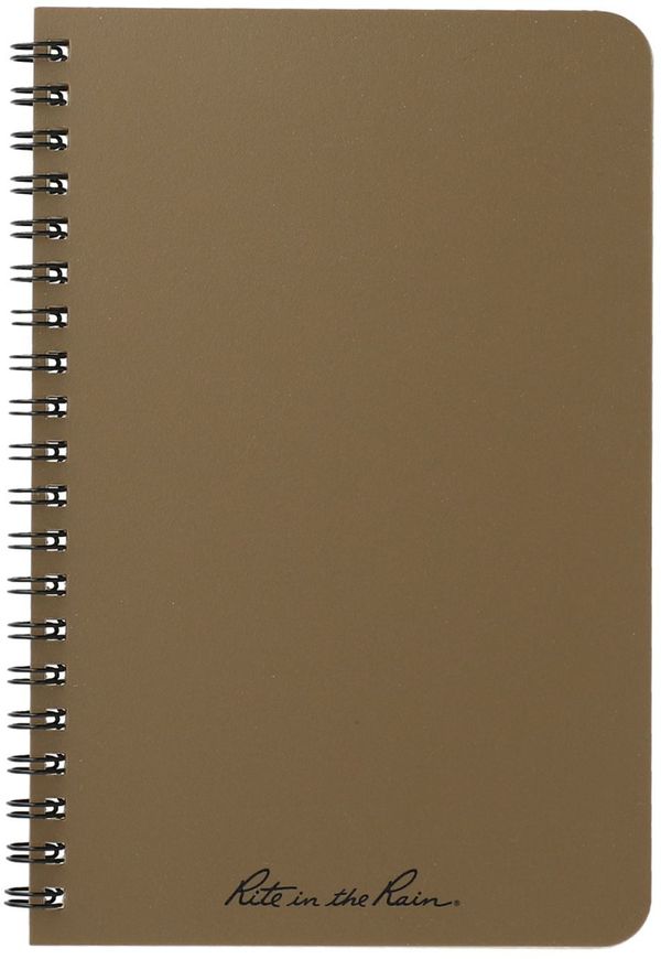 Am image of a Custom 4.6in x 7in Rite in the Rain Side Spiral Notebook in Tan!