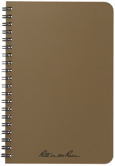 Am image of a Custom 4.6in x 7in Rite in the Rain Side Spiral Notebook in Tan!