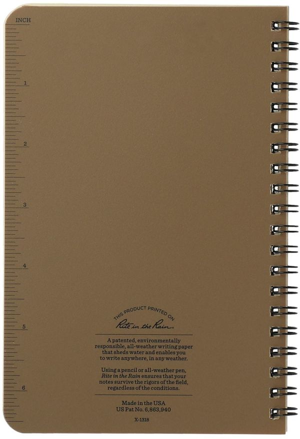Am image of a Custom 4.6in x 7in Rite in the Rain Side Spiral Notebook in Tan!