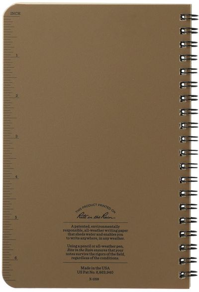 Am image of a Custom 4.6in x 7in Rite in the Rain Side Spiral Notebook in Tan!