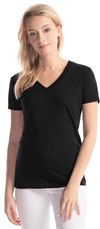 Am image of a Custom Jerico Ladies Bamboo Foundation V Neck in Black!