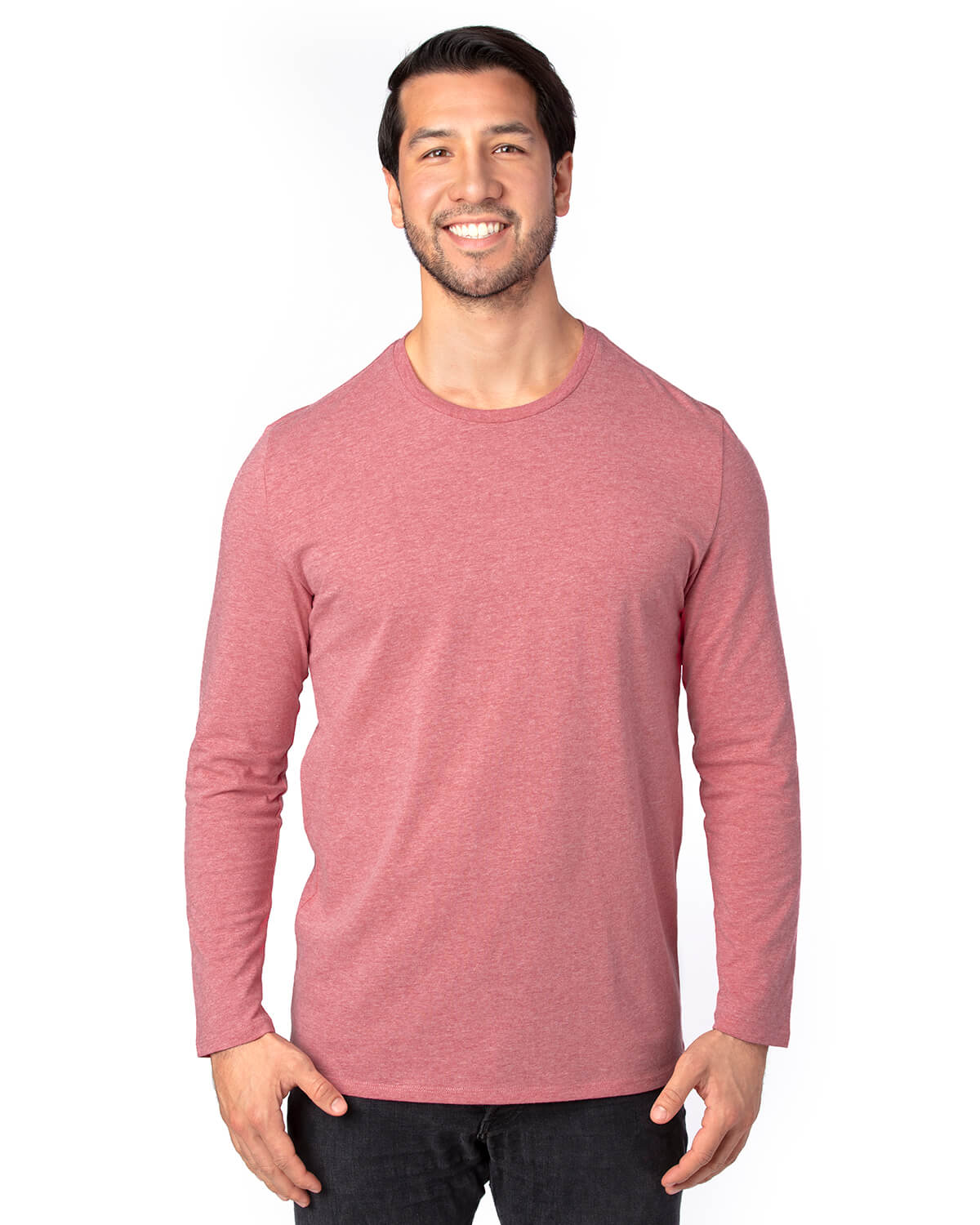 Threadfast Unisex Ultimate Long Sleeve T Shirt in Maroon Heather