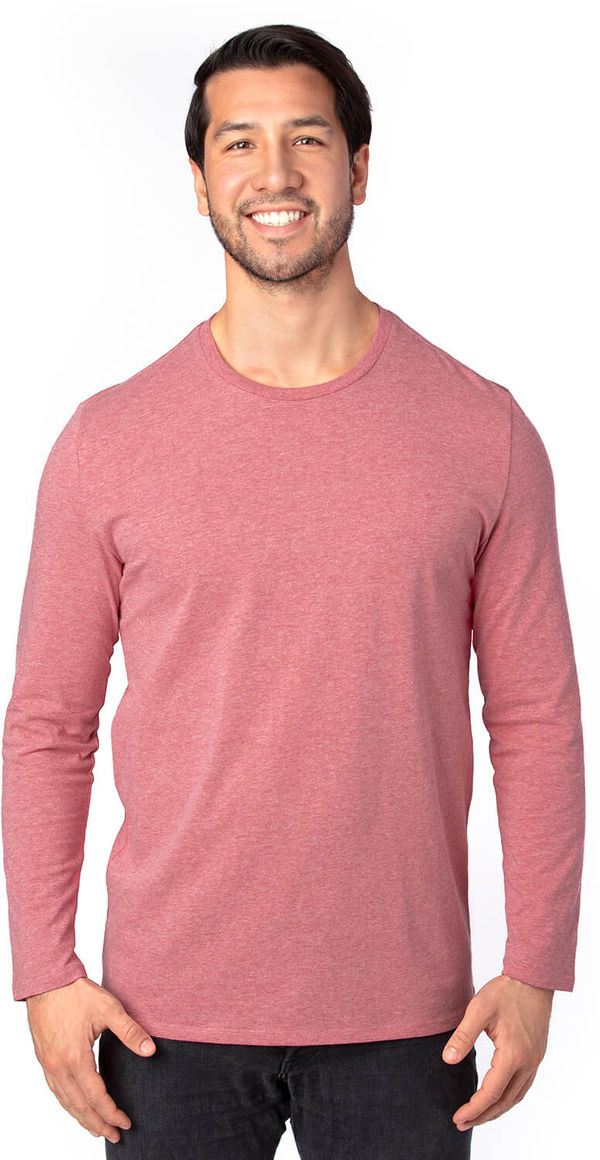 Am image of a Custom Threadfast Unisex Ultimate Long Sleeve T Shirt in Maroon Heather!