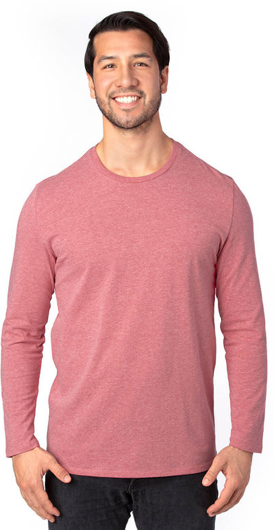 Am image of a Custom Threadfast Unisex Ultimate Long Sleeve T Shirt in Maroon Heather!
