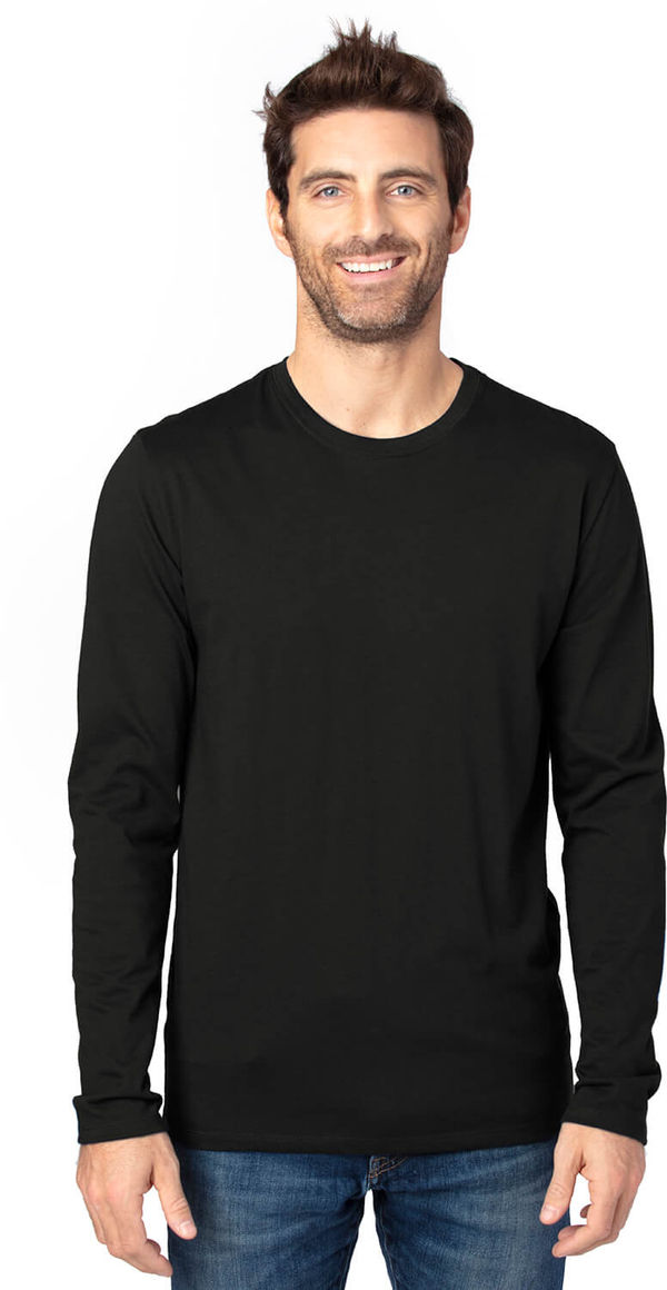 Am image of a Custom Threadfast Unisex Ultimate Long Sleeve T Shirt in Black!