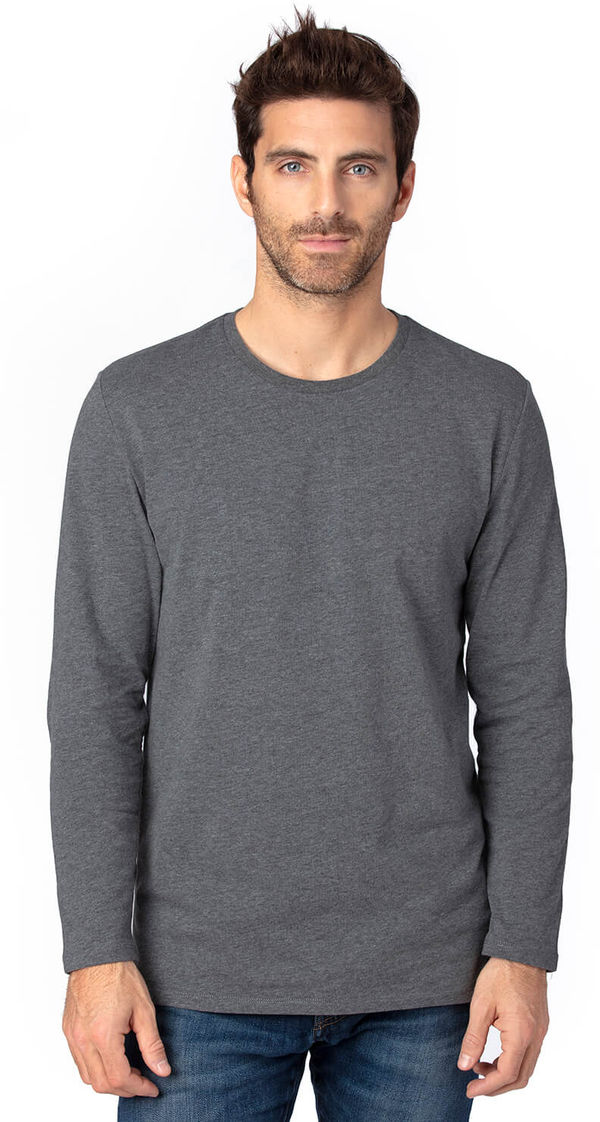 Am image of a Custom Threadfast Unisex Ultimate Long Sleeve T Shirt in Charcoal Heather!
