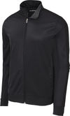 Am image of a Custom SportTek Tricot Track Jacket in Black/Black!