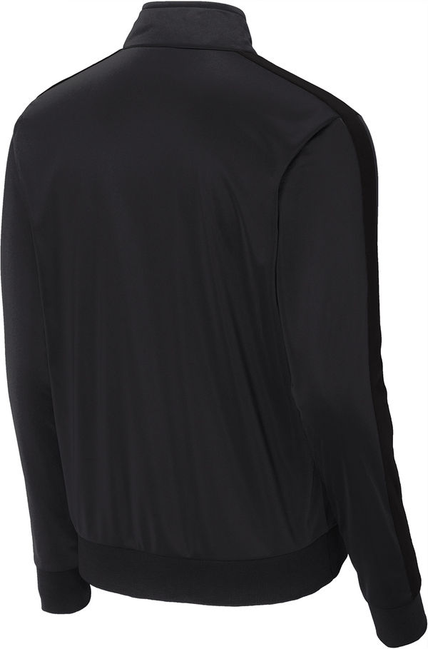 Am image of a Custom SportTek Tricot Track Jacket in Black/Black!