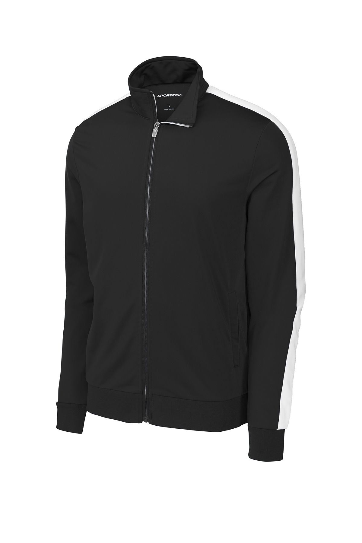 SportTek Tricot Track Jacket in Black/White