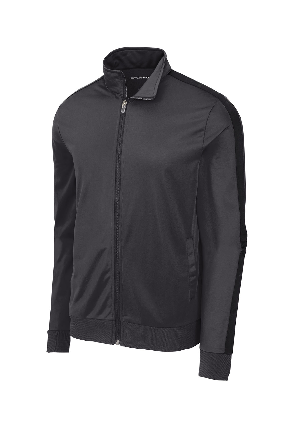 SportTek Tricot Track Jacket in Graphite Grey/Black