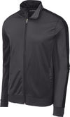 Am image of a Custom SportTek Tricot Track Jacket in Graphite Grey/Black!