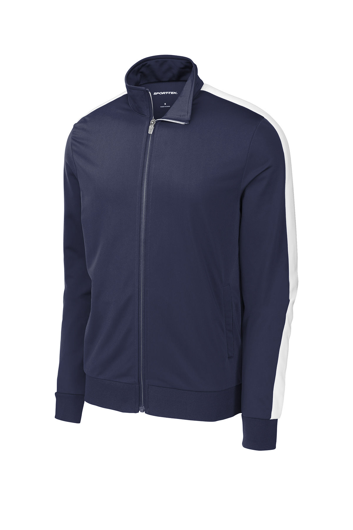 SportTek Tricot Track Jacket in True Navy/White