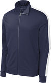 Am image of a Custom SportTek Tricot Track Jacket in True Navy/White!