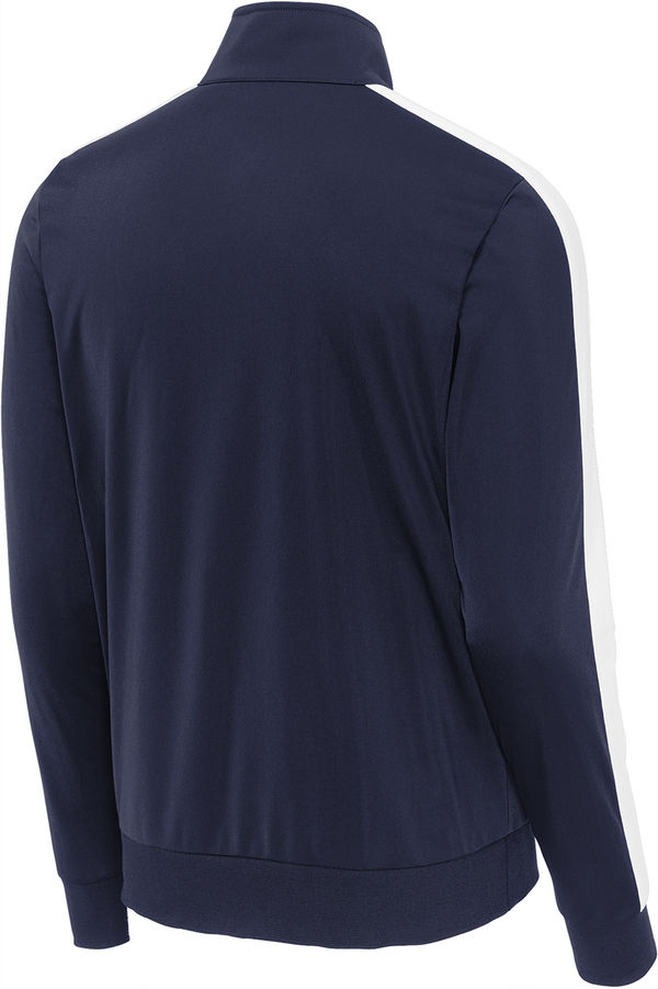 Am image of a Custom SportTek Tricot Track Jacket in True Navy/White!