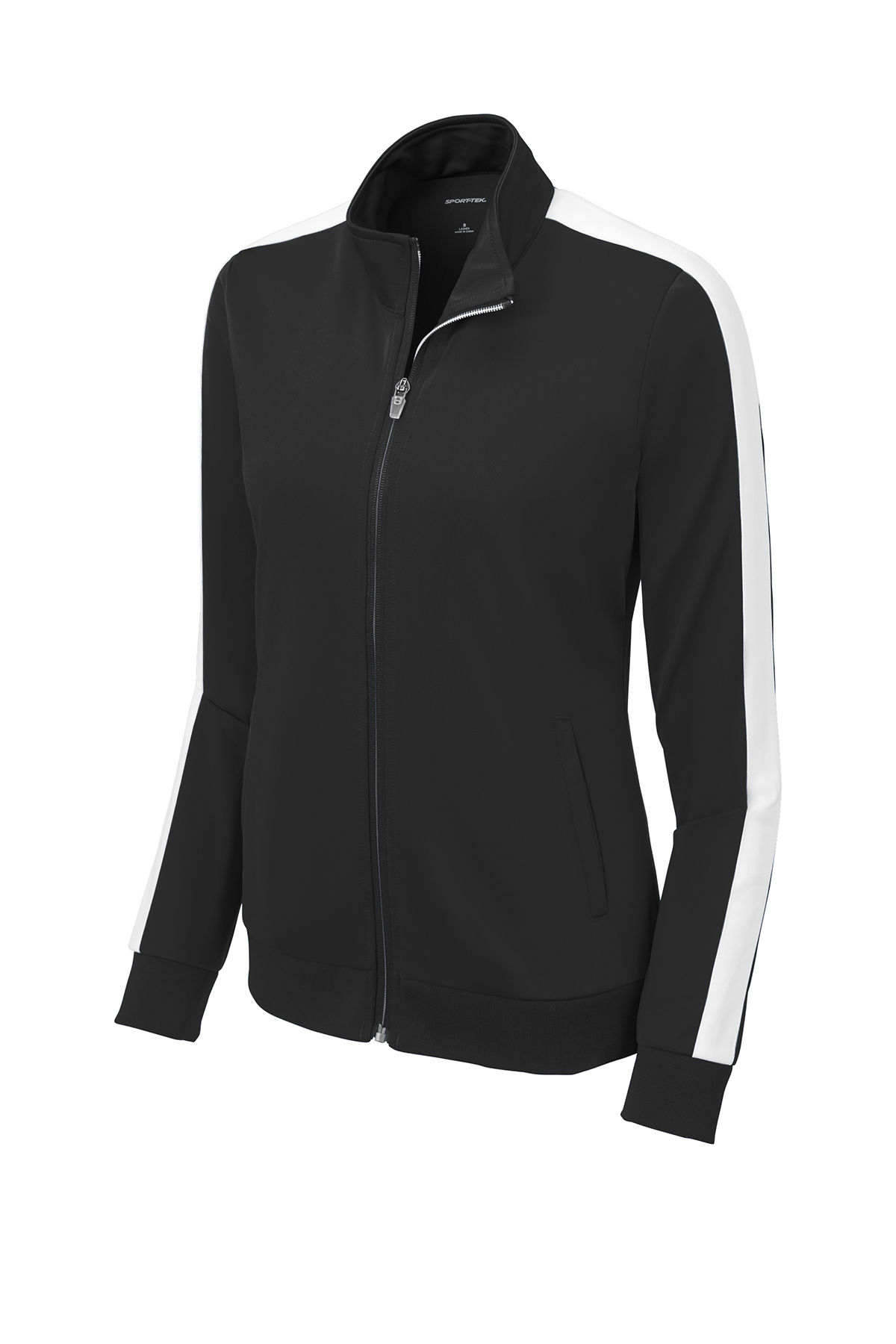 SportTek Ladies Tricot Track Jacket in Black/White