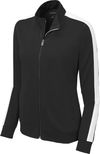 Am image of a Custom SportTek Ladies Tricot Track Jacket in Black/White!