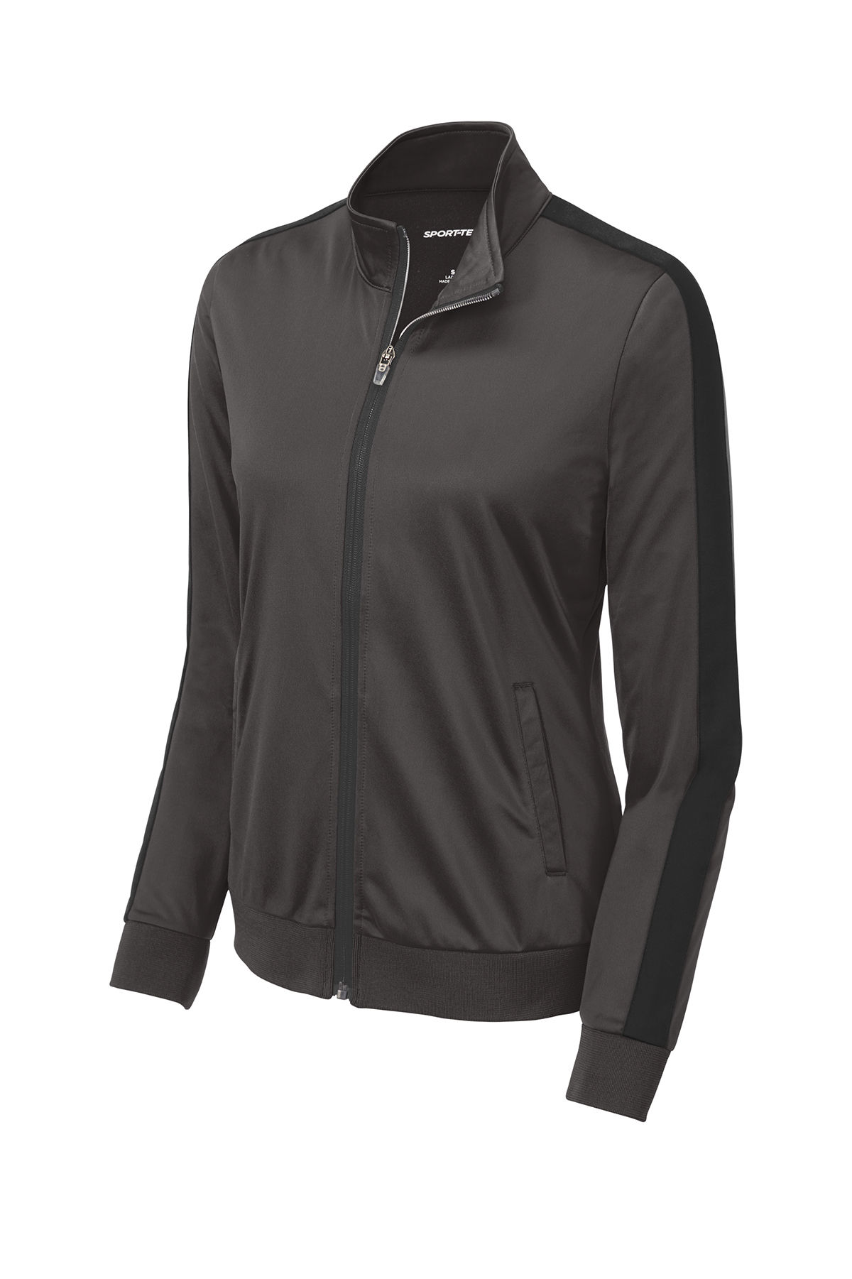 SportTek Ladies Tricot Track Jacket in Graphite Grey/Black