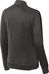 Am image of a Custom SportTek Ladies Tricot Track Jacket in Graphite Grey/Black!