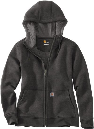 Am image of a Custom Carhartt Womens Clarksburg Full Zip Hoodie in Carbon Heather!