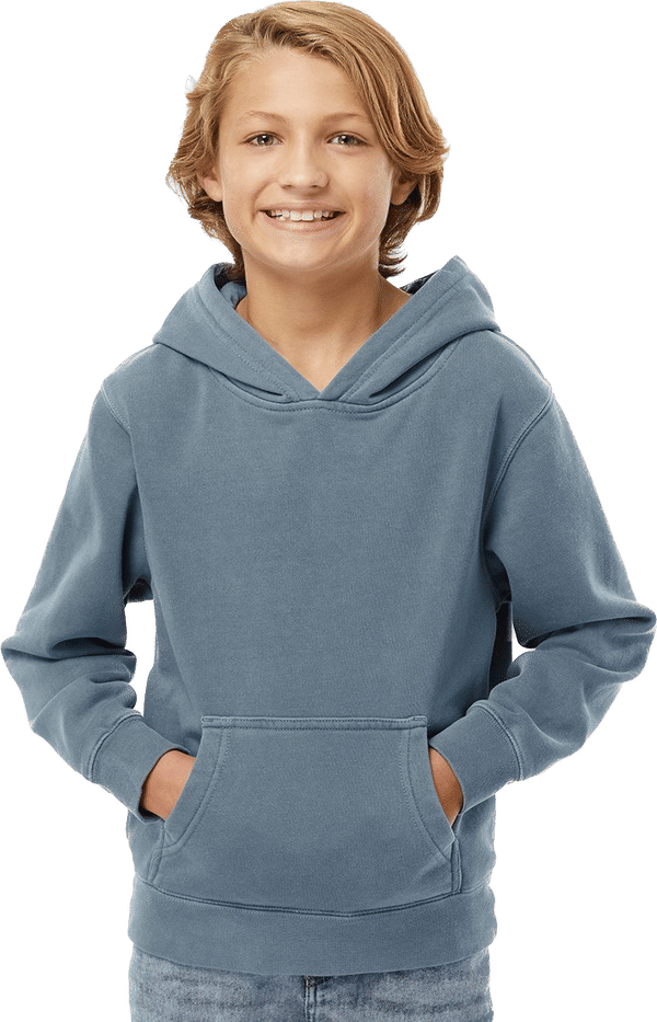 An image of a Custom Independent Trading Co Youth Midweight Pigment Dyed Hooded Sweatshirt!