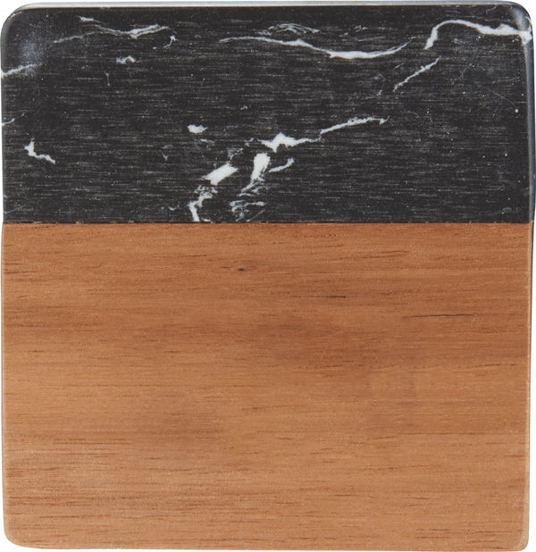 Am image of a Custom Black Marble and Wood Coaster Set in Black!