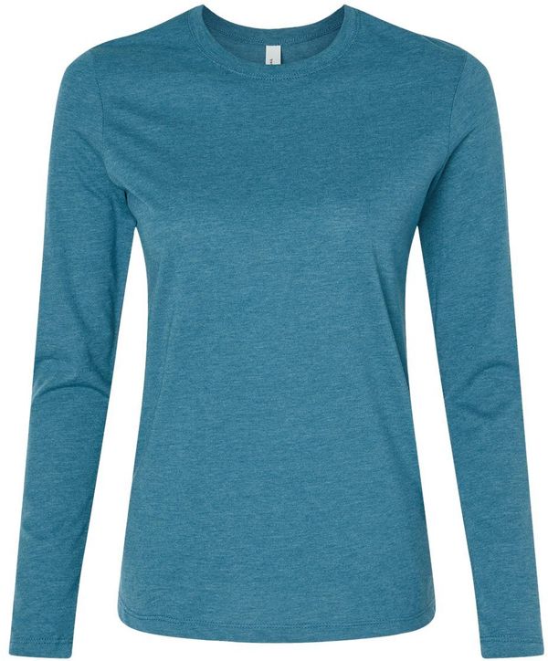 An image of a Custom Bella and Canvas Womens Jersey Long Sleeve Tee in Heather Deep Teal!