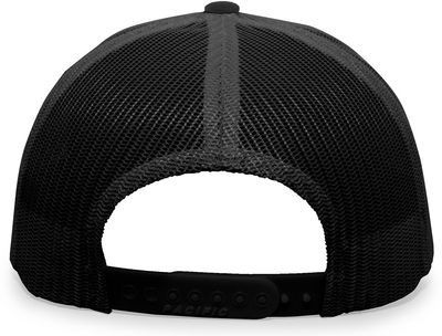 Am image of a Custom Pacific Headwear Trucker Snapback Hat in BLACK!
