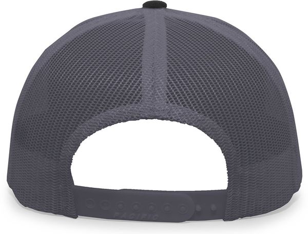Am image of a Custom Pacific Headwear Trucker Snapback Hat in BLACK/ GRAPHITE!