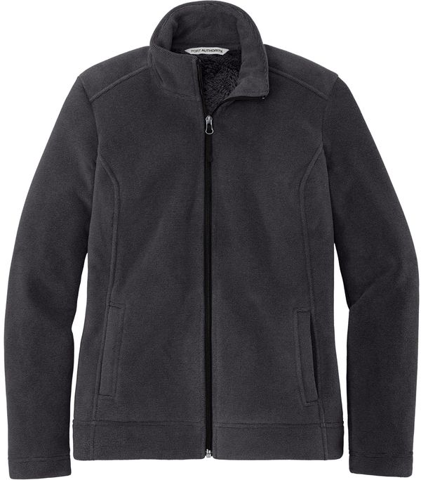 Am image of a Custom Port Authority Ladies Ultra Warm Brushed Fleece Jacket in Graphite/Deep Black!