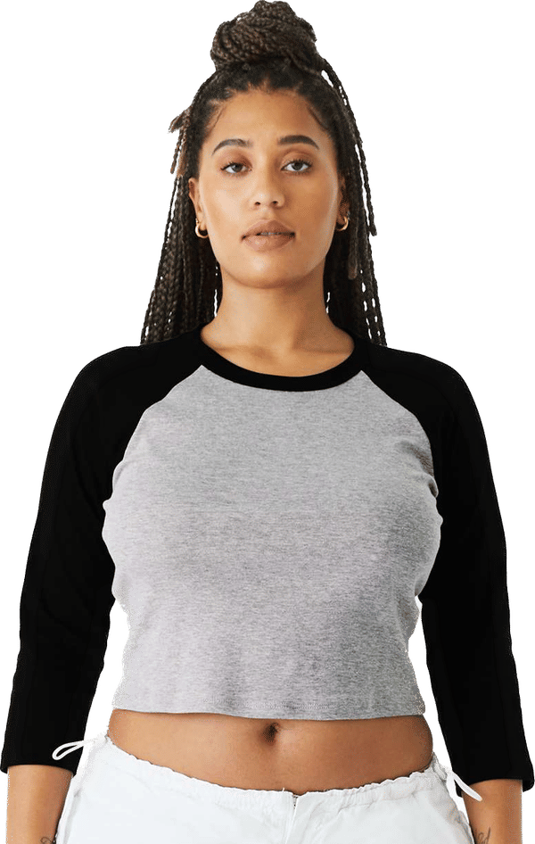An image of a Custom Bella and Canvas Womens Micro Rib Raglan Sleeve Baby Tee!