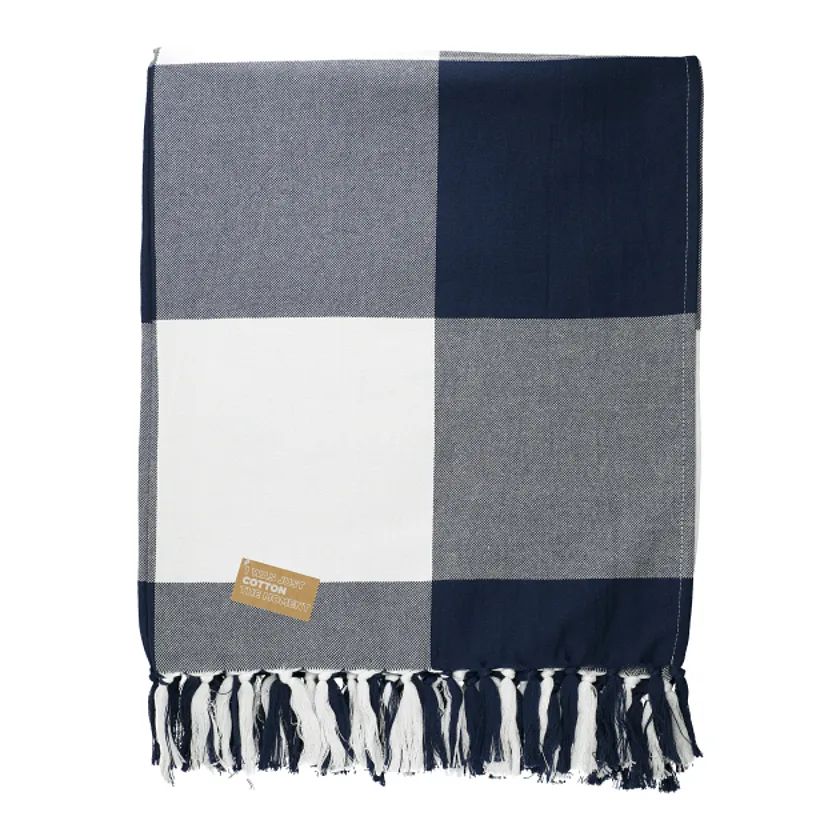 Field & Co. 100 Percent Organic Cotton Check Throw Blanket in Navy