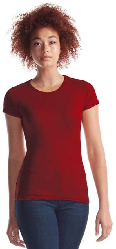 Am image of a Custom Jerico Bamboo Ladies Crewneck T in Bordeaux!