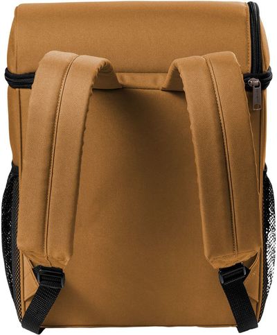 Am image of a Custom Carhartt Backpack 20 Can Cooler in Carhartt Brown!