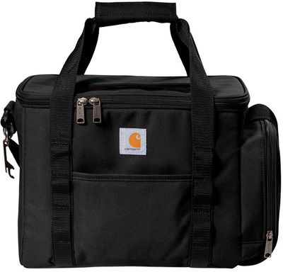 Am image of a Custom Carhartt Duffel 36 Can Cooler in Black!