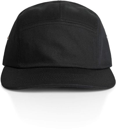 Am image of a Custom AS Colour Finn Five Panel Cap in Black!