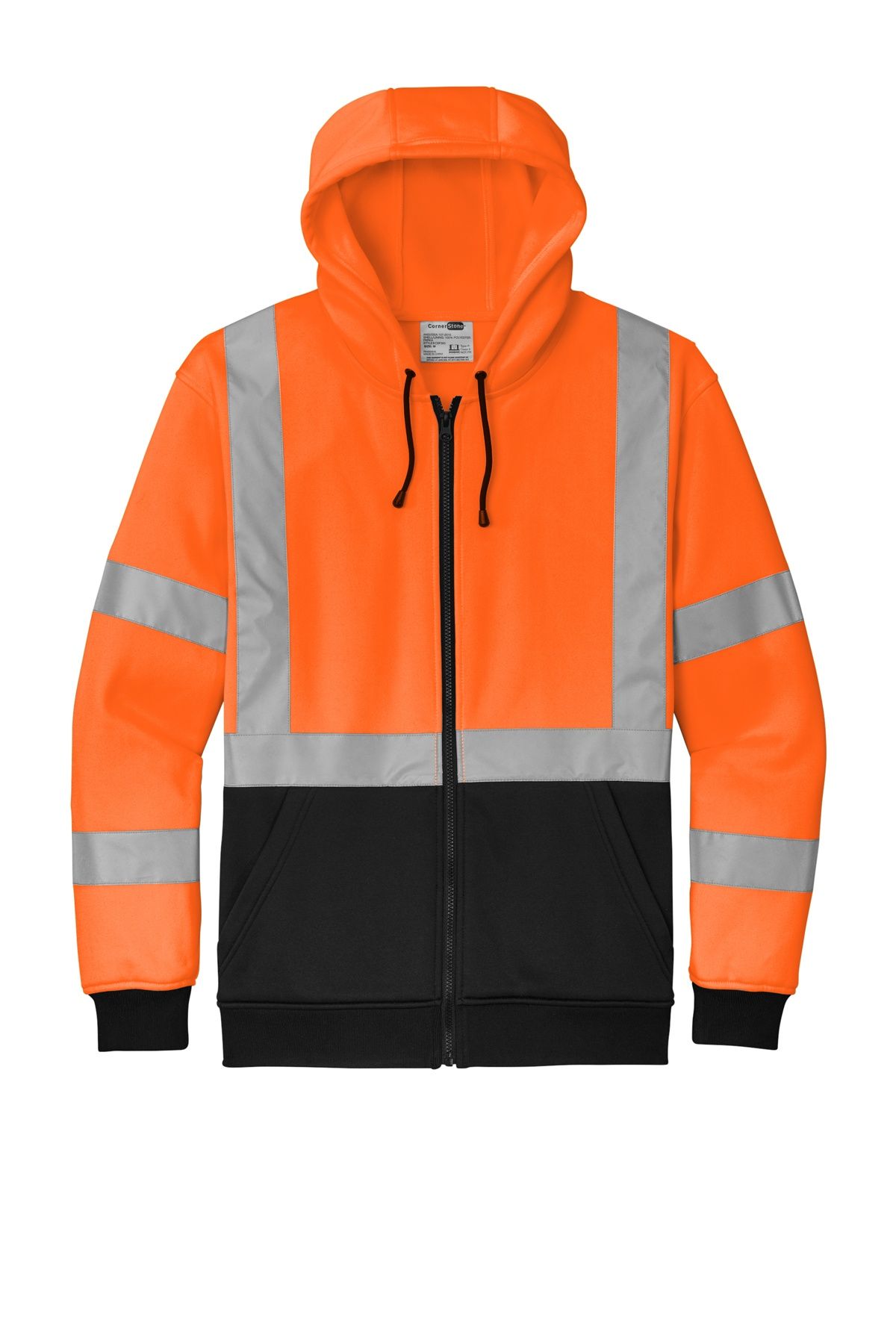 CornerStone ANSI 107 Class 3 Heavy Duty Fleece Full Zip Hoodie in Safety Orange
