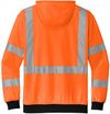 Am image of a Custom CornerStone ANSI 107 Class 3 Heavy Duty Fleece Full Zip Hoodie in Safety Orange!
