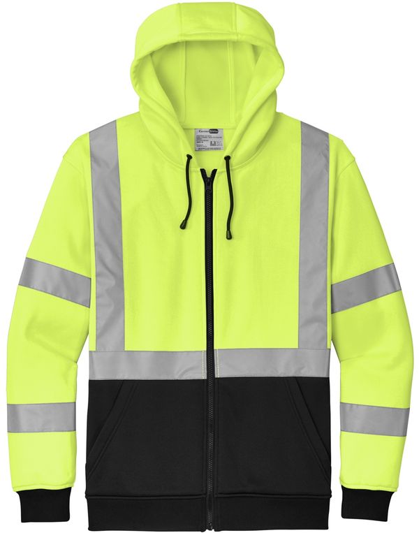An image of a Custom CornerStone ANSI 107 Class 3 Heavy Duty Fleece Full Zip Hoodie in Safety Yellow!