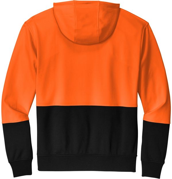 Am image of a Custom CornerStone Enhanced Visibility Fleece Pullover Hoodie in Safety Orange!