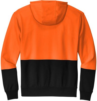 Am image of a Custom CornerStone Enhanced Visibility Fleece Pullover Hoodie in Safety Orange!