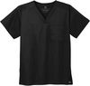 Am image of a Custom WonderWink Unisex WorkFlex Chest Pocket V Neck Top in Black!