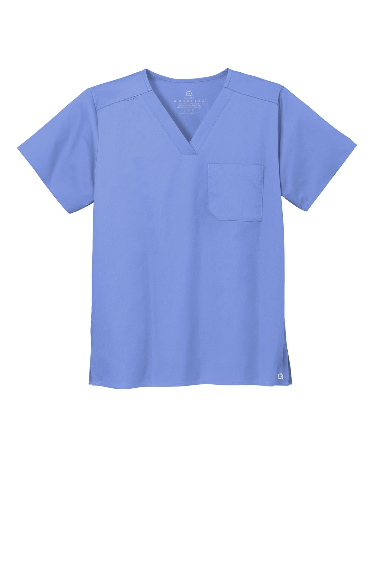 WonderWink Unisex WorkFlex Chest Pocket V Neck Top in Ceil Blue